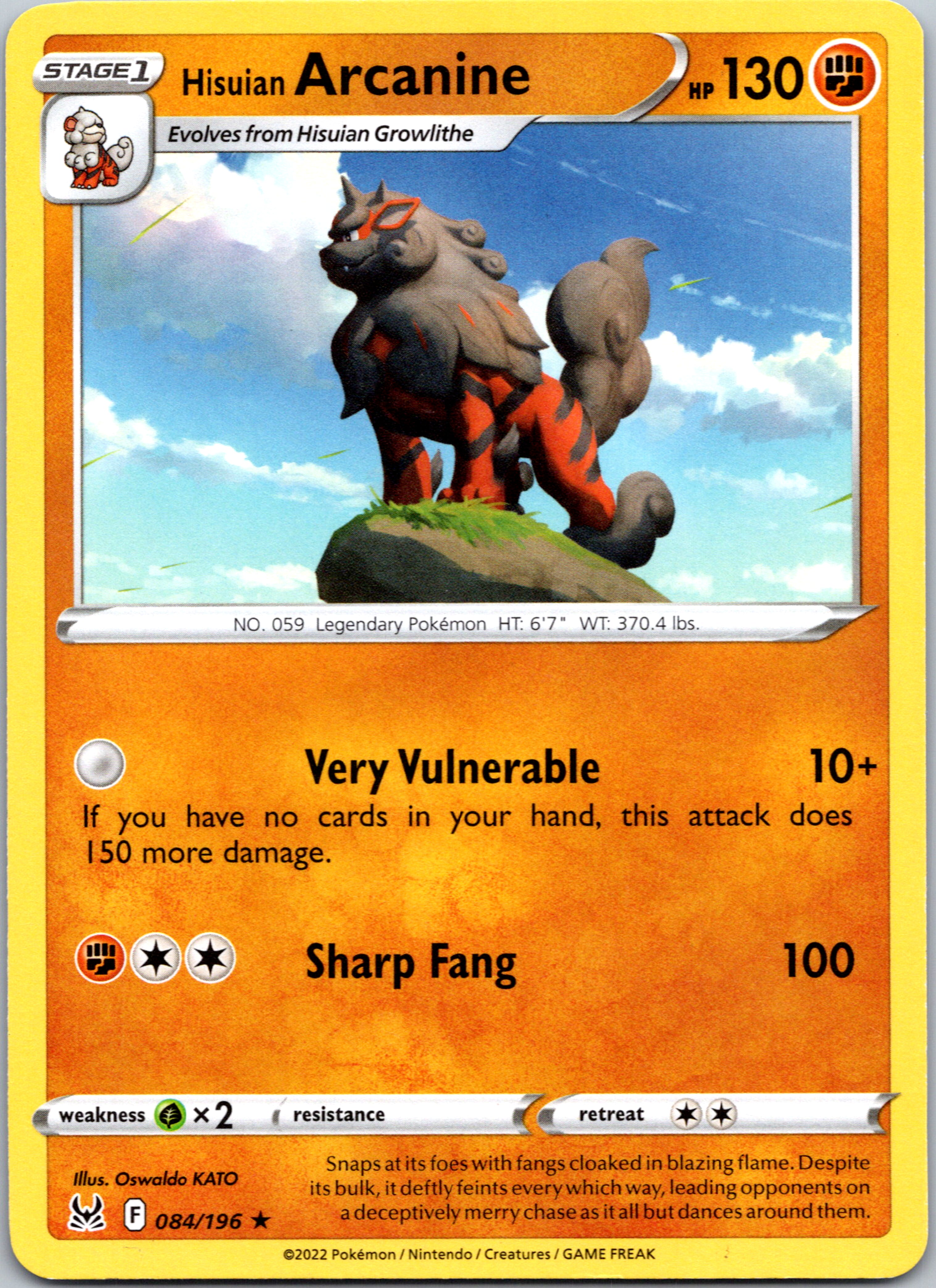 Hisuian Arcanine (084/196) (Theme Deck Exclusive) [Sword & Shield: Lost Origin]