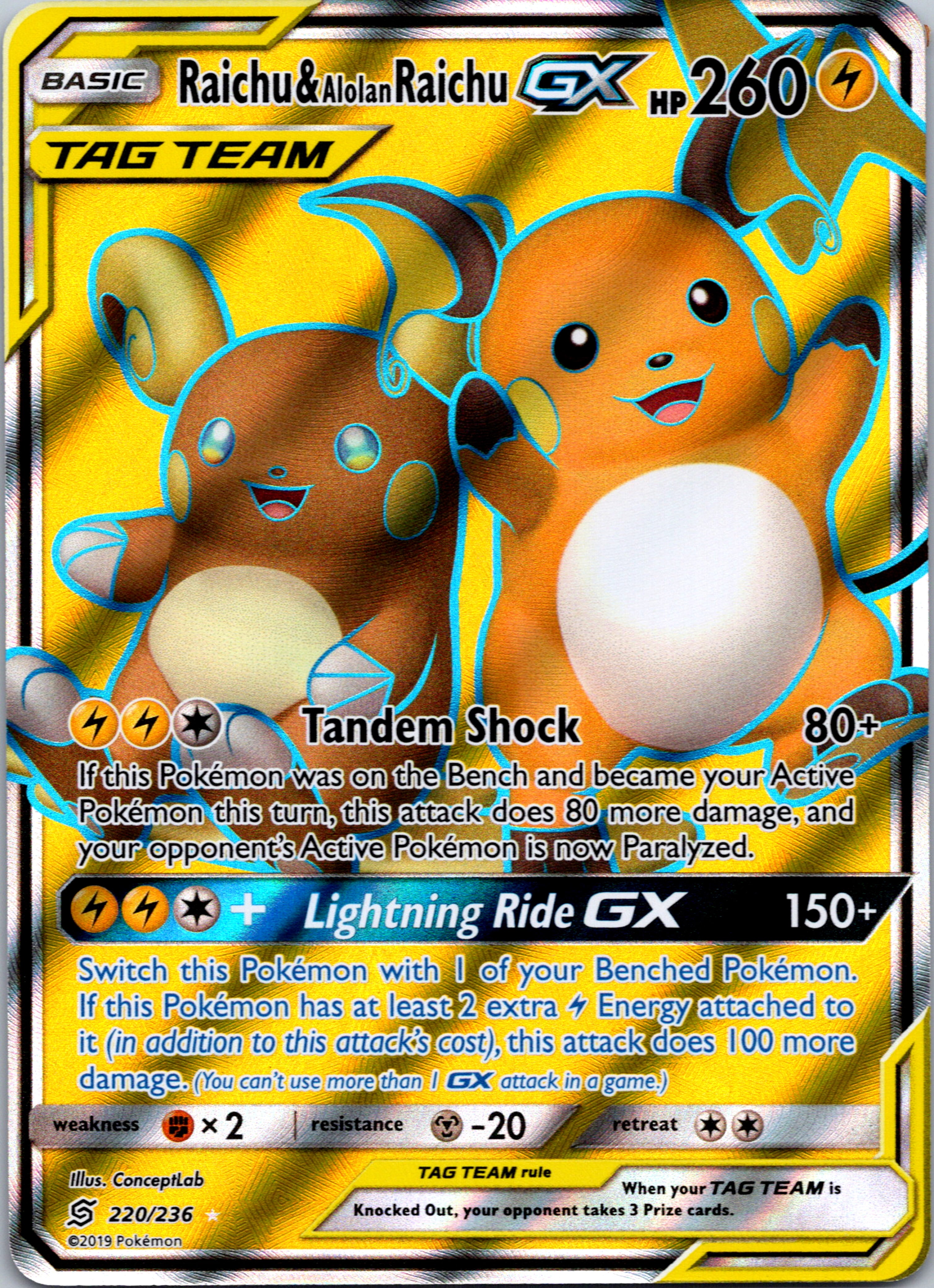 Raichu & Alolan Raichu GX (220/236) [Sun & Moon: Unified Minds]