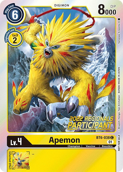 Apemon (2022 Championship Online Regional) [Online Participant] [BT6-038] [Double Diamond] Foil