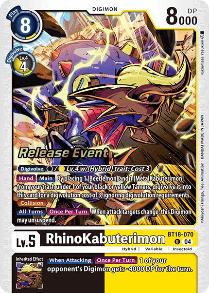 RhinoKabuterimon [BT18-070 U] [Release Special Booster 2.0 Celebration Event Cards] Foil