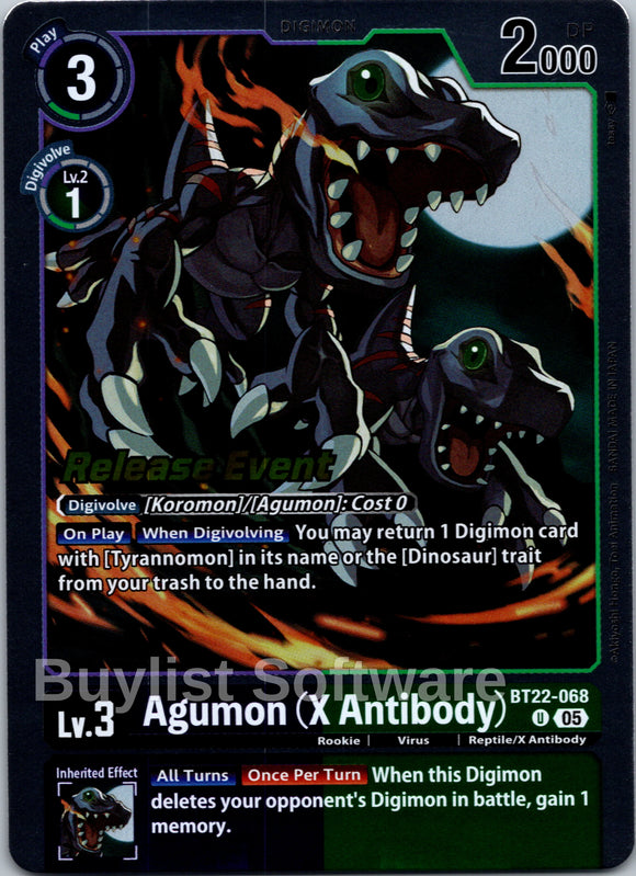 Agumon (X Antibody) [BT22-068 U] [Cyber Eden Release Event Cards] Foil