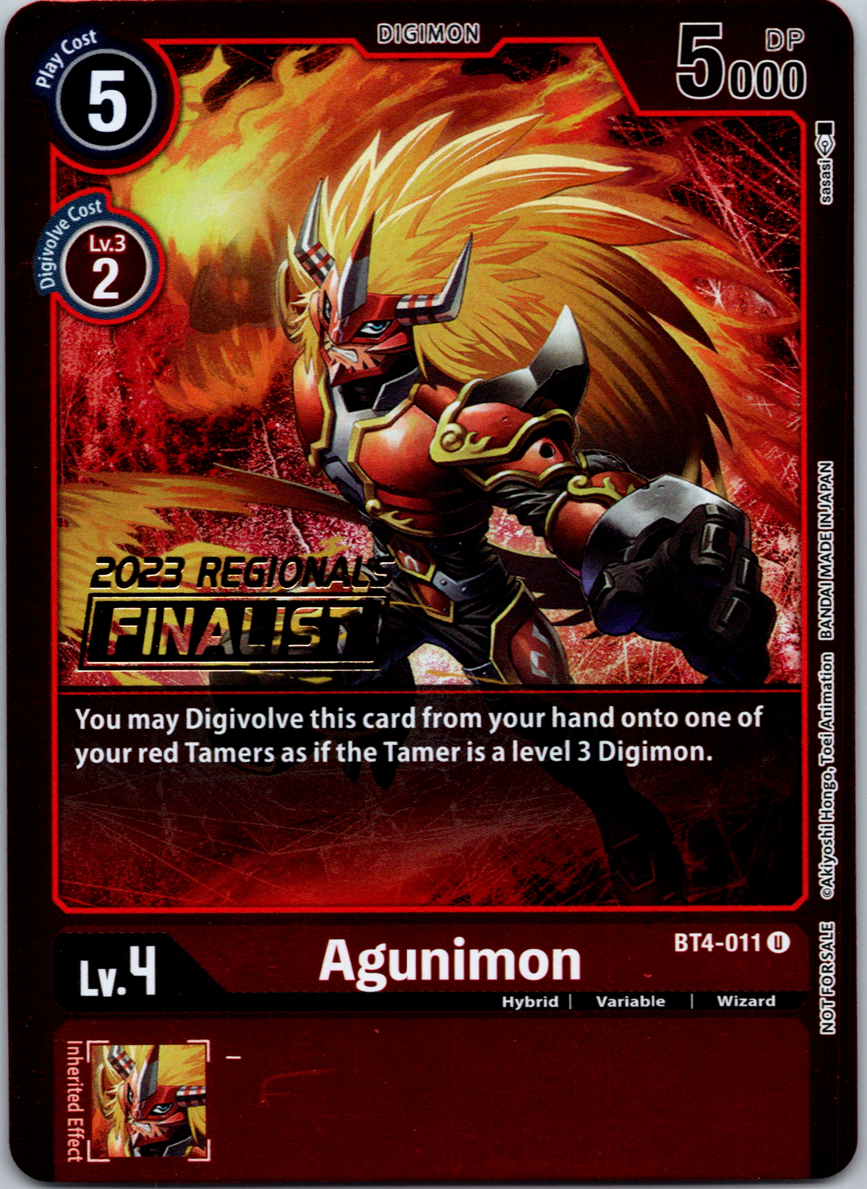 Agunimon - BT4-011 (2023 Regionals Finalist) [BT4-011] [Great Legend] Foil