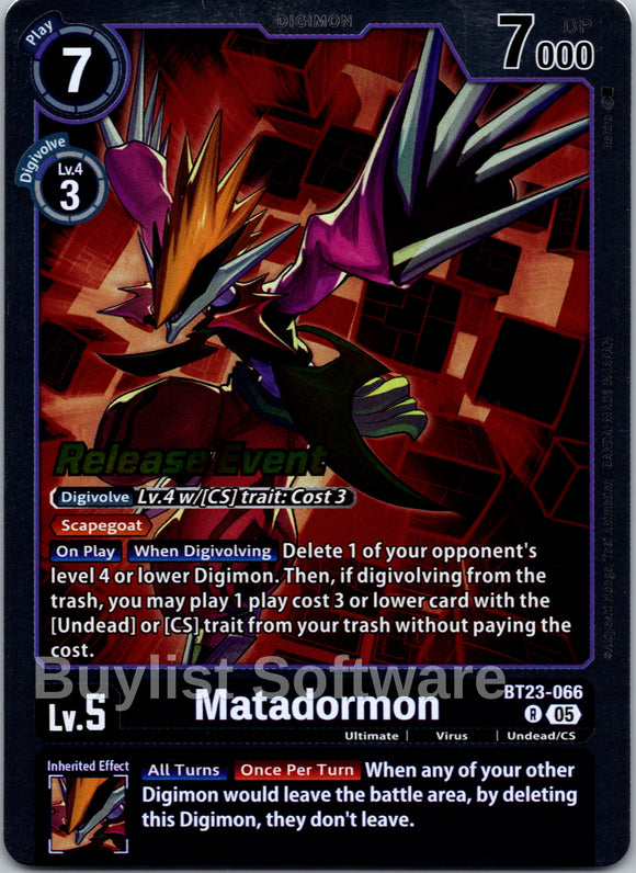Matadormon [BT23-066 R] [Hackers' Slumber Release Event Cards] Foil