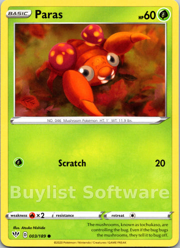 Paras (003/189) [SWSH03: Darkness Ablaze]