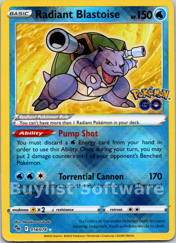 Radiant Blastoise (018/078) [Pokémon  GO]