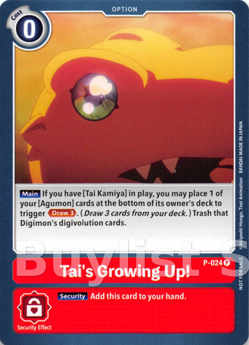 Tai's Growing Up! (Special Release Memorial Pack) [P-024] [Digimon Promotion Cards]