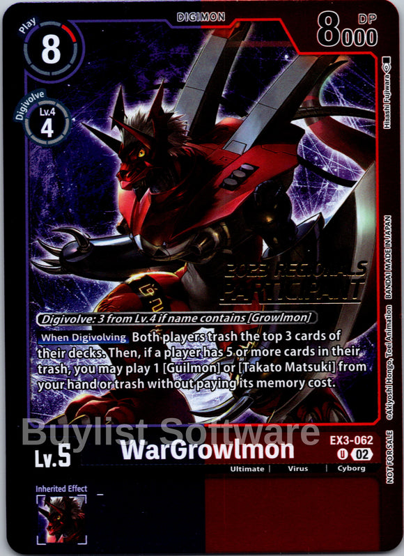 WarGrowlmon (2023 Regionals Participant) [EX3-062 U] [Draconic Roar] Foil