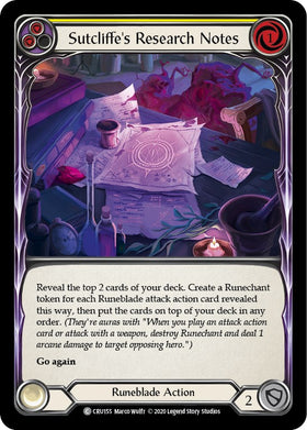 Sutcliffe's Research Notes (Yellow) [CRU155] [Crucible of War] Unlimited Edition Rainbow Foil