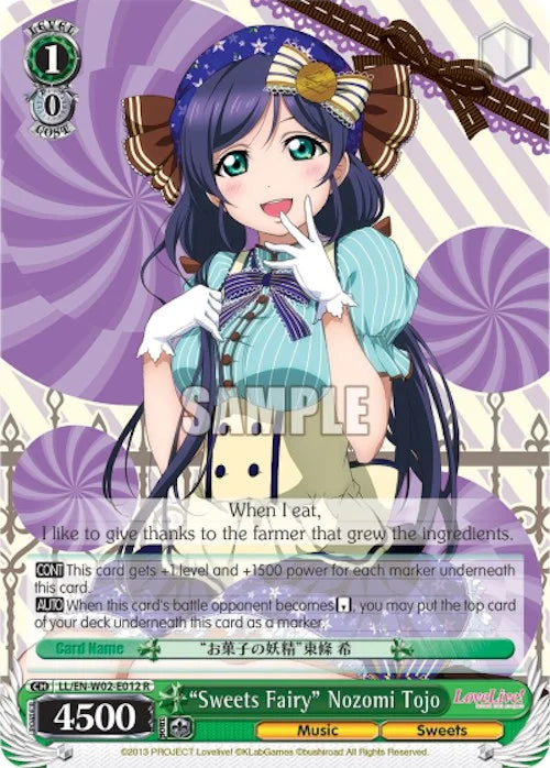 4d91944a-0b46-47fa-bea9-fb030e9bcfeb | ws-ll/en-w02-e012-r-nf-lovelivedxvol2-rar-nm | "Sweets Fairy" Nozomi Tojo