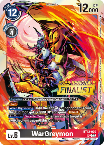 WarGreymon (2023 Regionals Finalist) [BT12-070 SR] [Across Time] Foil