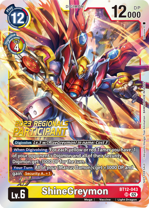 ShineGreymon (2023 Regionals Participant) [BT12-043 SR] [Across Time] Foil