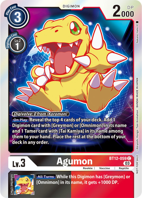 Agumon (Official Tournament Pack Vol.11) [BT12-059] [Across Time] Foil