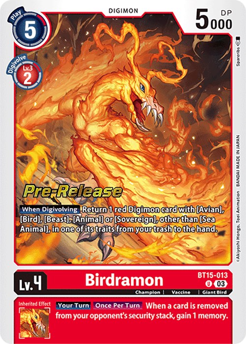Birdramon [BT15-013] [Exceed Apocalypse Pre-Release Cards] Foil