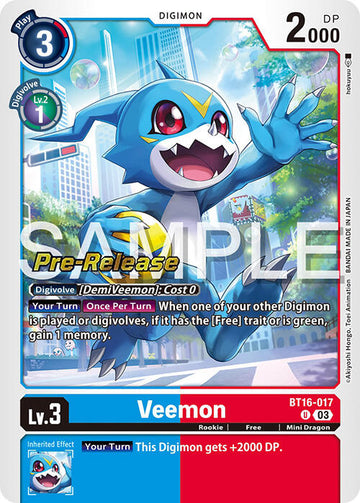 Veemon [BT16-017] [Beginning Observer Pre-Release Cards] Foil