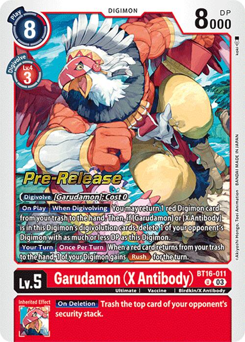 Garudamon (X Antibody) [BT16-011] [Beginning Observer Pre-Release Cards] Foil