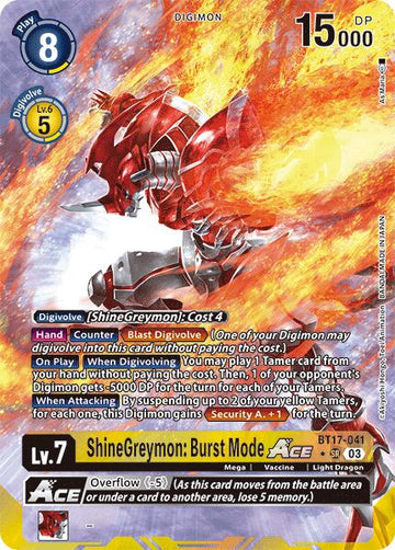 ShineGreymon: Burst Mode ACE (Alternate Art) [BT17-041] [Secret Crisis] Foil