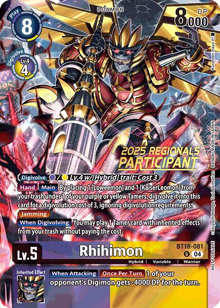 Rhihimon (2025 Regionals Participant) [BT18-081] [Release Special Booster 2.0] Foil
