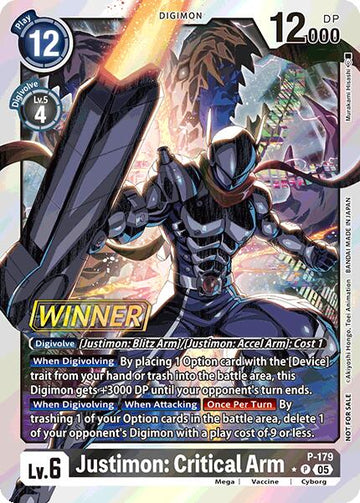Justimon: Critical Arm (Store Tournament 2025 Vol.2 Winner Pack) [P-179] [Digimon Promotion Cards] Foil