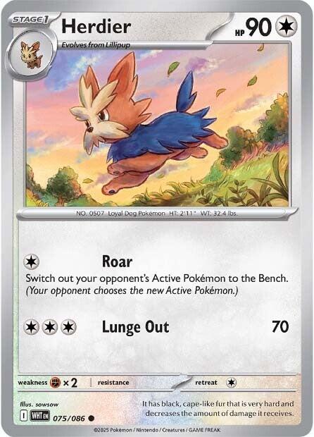 Herdier [075/086] [White Flare] Reverse Holofoil