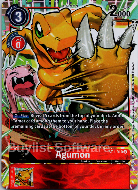 Agumon - BT1-010 (Dash Pack Ver. 1.0) [BT1-010 R] [Release Special Booster 1.0] Foil