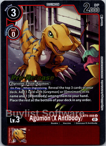 Agumon (X Antibody) [BT9-008 U] [X Record Pre-Release Cards] Foil