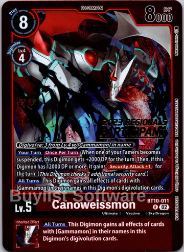 Canoweissmon (2023 Regionals Participant) [BT10-011] [Xros Encounter] Foil
