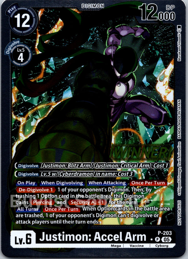 Justimon: Accel Arm (Store Tournament 2025 Vol.4 Winner Pack) [P-203] [Digimon Promotion Cards] Foil