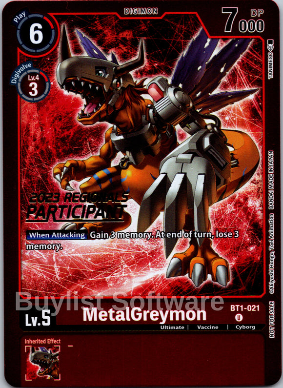 MetalGreymon (2023 Regionals Participant) [BT1-021] [Release Special Booster 1.0] Foil