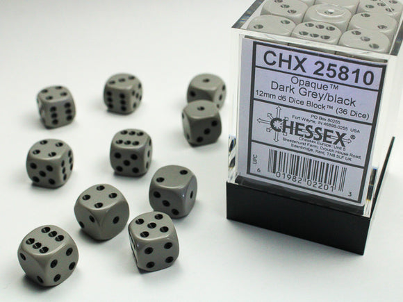 Chessex 36ct Dark Grey / Black Opaque D6 Dice - Duel Kingdom
