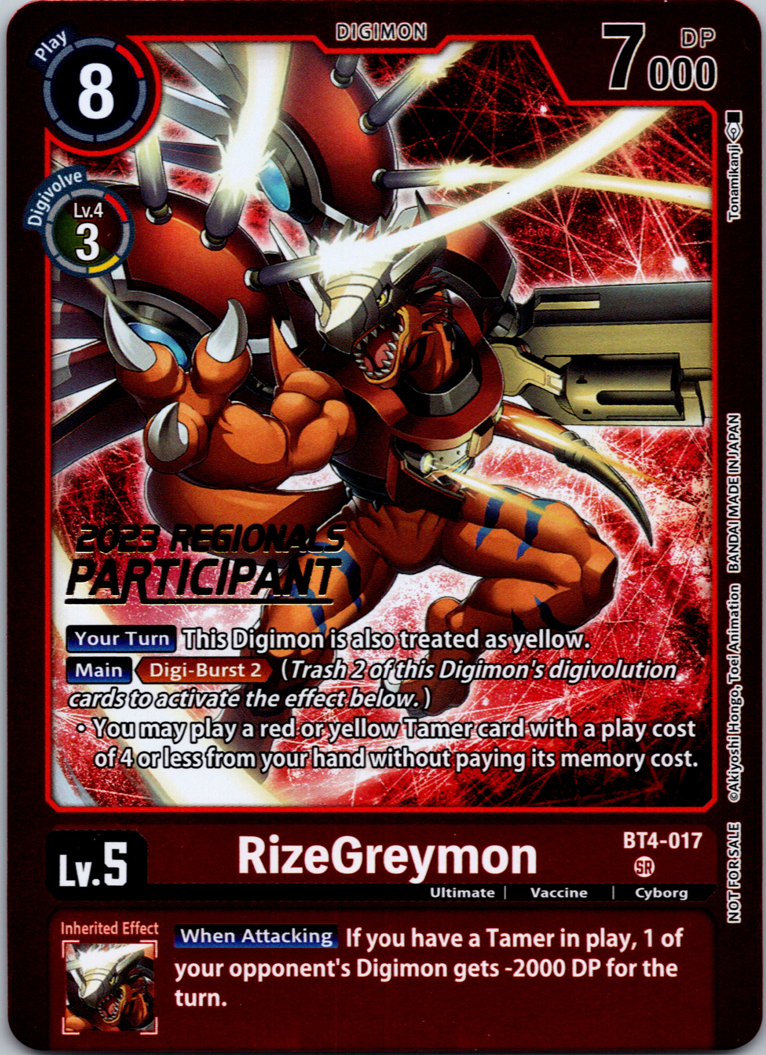 RizeGreymon (2023 Regionals Participant) [BT4-017] [Great Legend] Foil