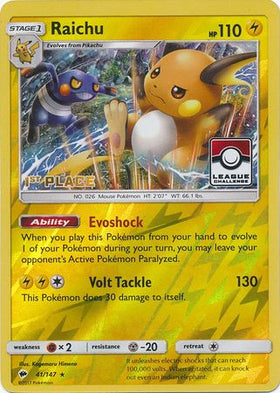 Raichu (41/147) (League Promo 1st Place) [Sun & Moon: Burning Shadows] - Duel Kingdom