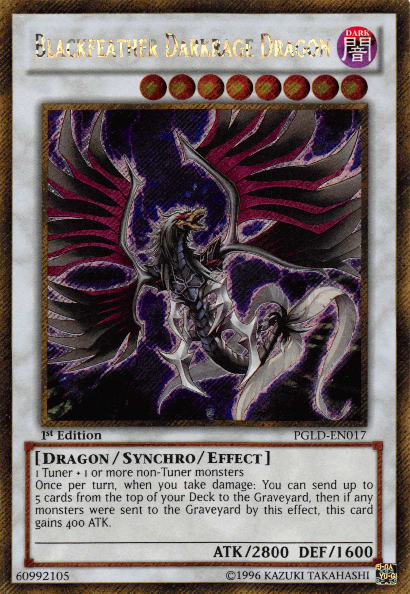 Blackfeather Darkrage Dragon [PGLD-EN017] Gold Secret Rare