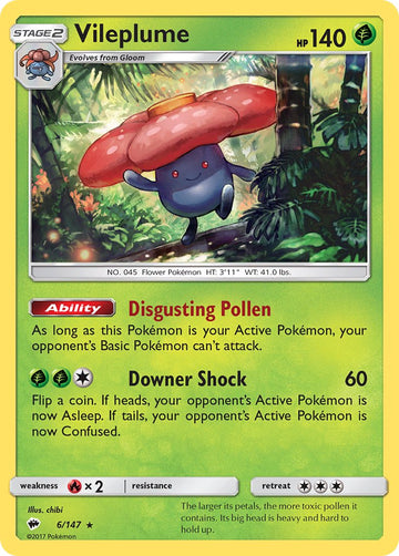 Vileplume (006/147) (Prerelease Kit Exclusive) (Theme Deck Exclusive) [Sun & Moon: Burning Shadows]